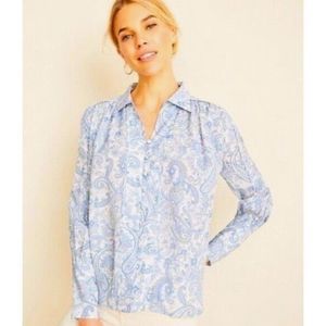 Ann Taylor Blue Paisley Button Down Long Sleeve Blouse S:XS